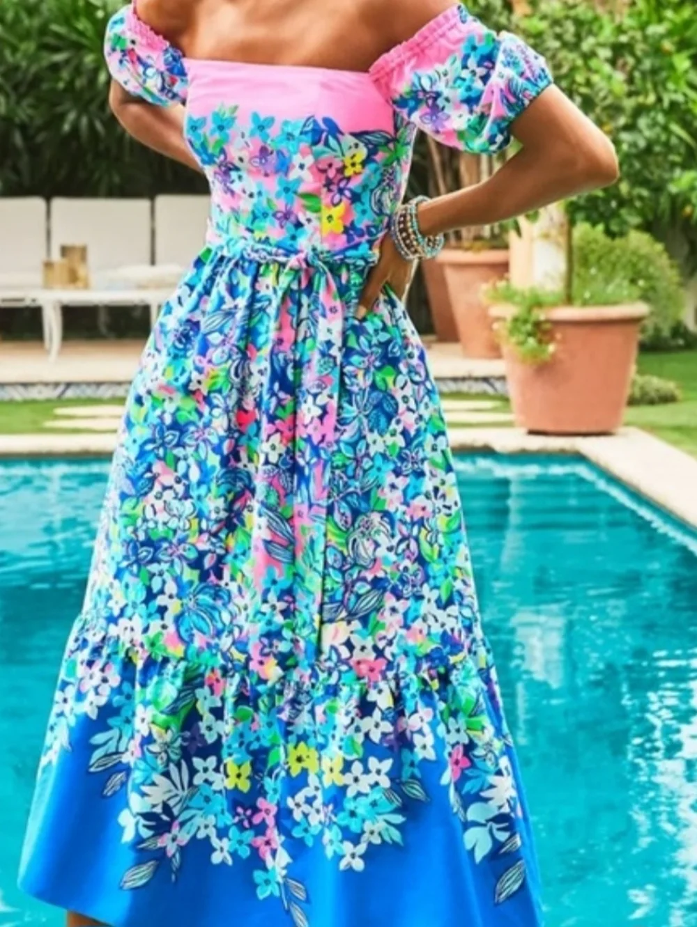 Lilly Pulitzer Off the Shoulder Zalie Midi Floral Dress - Picture 15 of 16